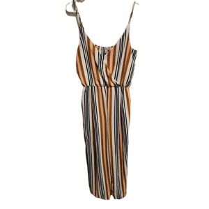 J for Justify Women's Sleeveless Striped Wide Leg Jumpsuit W/ Pockets Size L